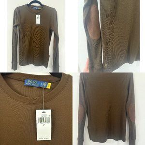 Ribbed Suede Elbow Patch Long Sleeve